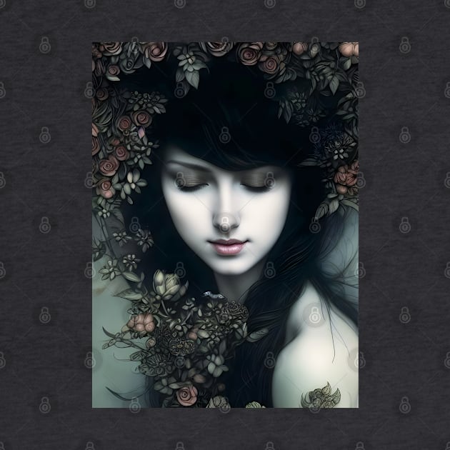 Floral Somberness: A Dark and Enchanting Portrait of Beauty and Mystery by Christine aka stine1